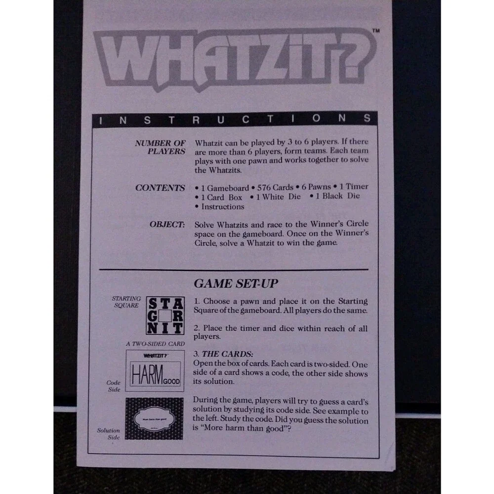 Vintage 1987 Whatzit Board Game Milton Bradley Fractured Phrases Complete Retro